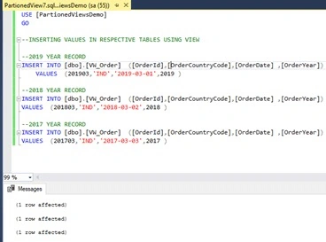 Inserting values using partitioned view