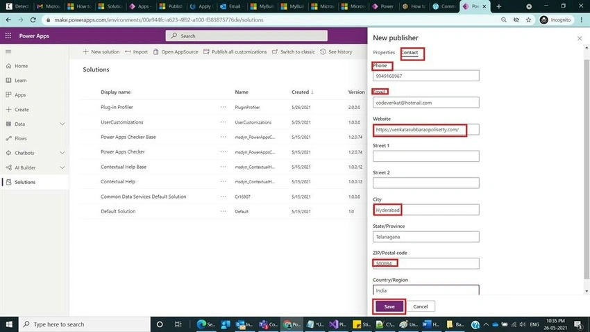 Contact tab