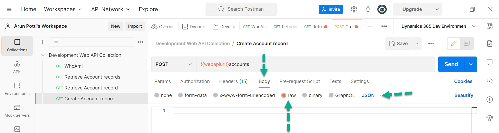 Create A Table Record in A Dataverse Environment From Postman
