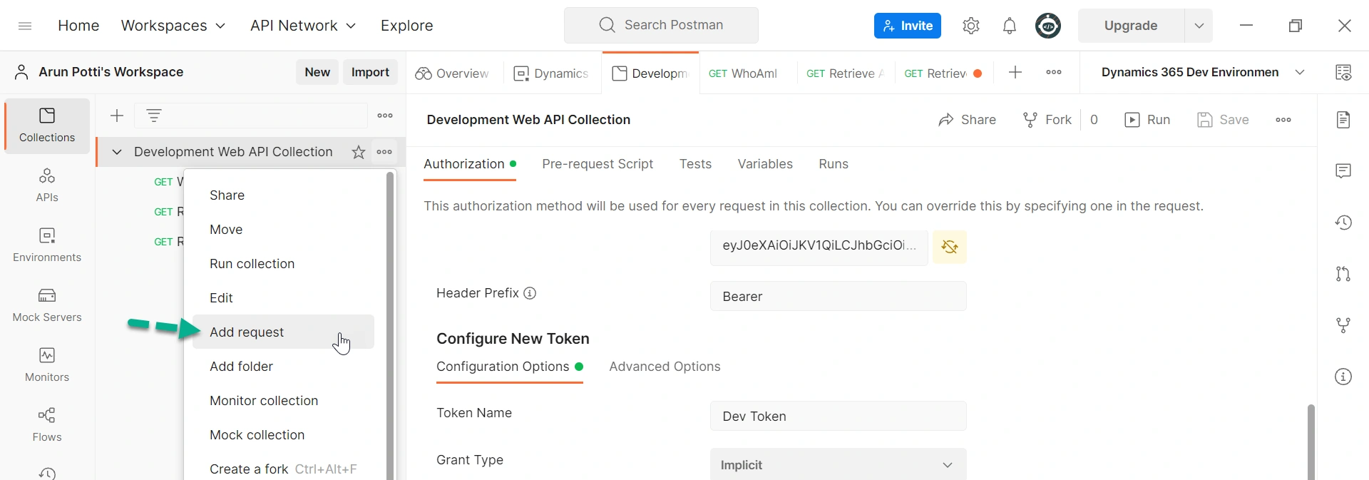 Create A Table Record in A Dataverse Environment From Postman