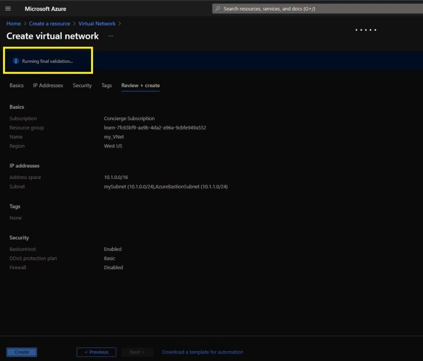 How to Create a Virtual Network and a Bastion Host