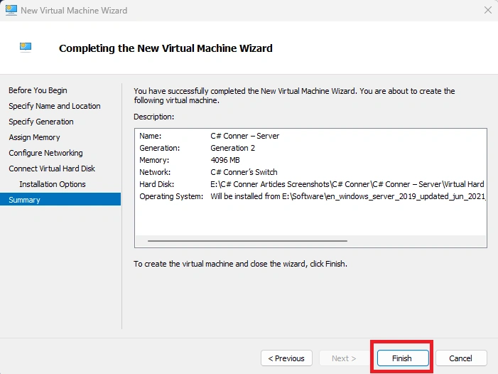 Create A Windows Server 2019 OS In Hyper V