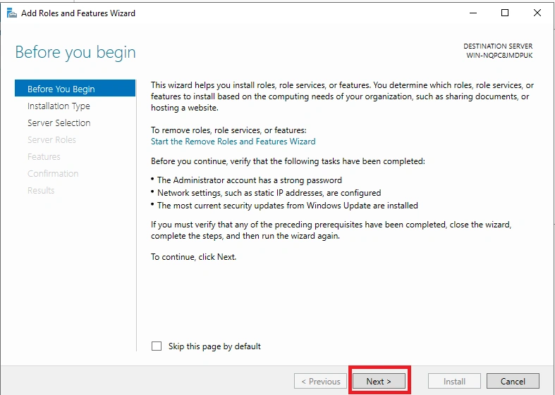Remove roles and features Wizard