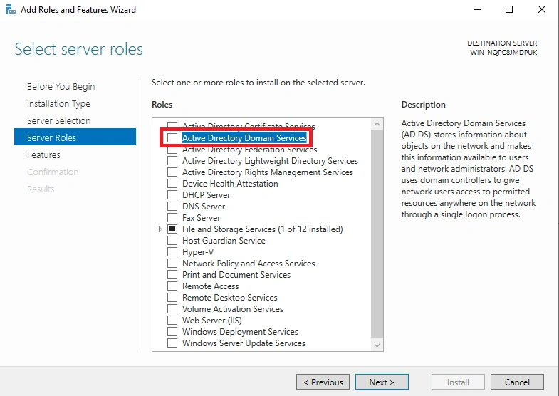 Select server role