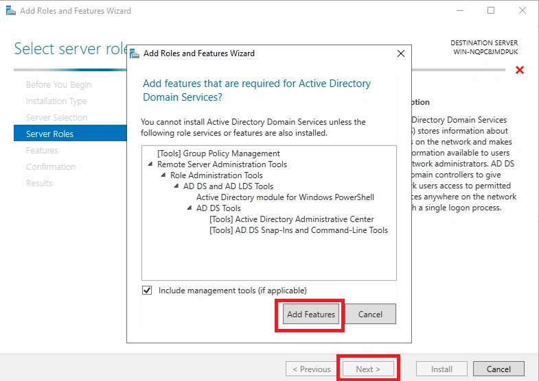 Add roles and features Wizard