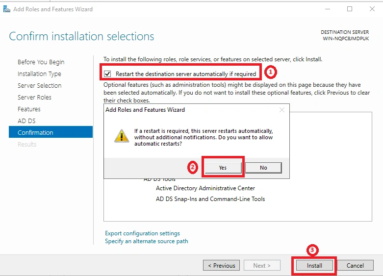 Confirm installation selections