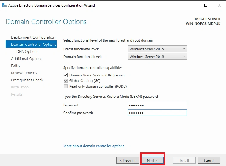 Domain controller options