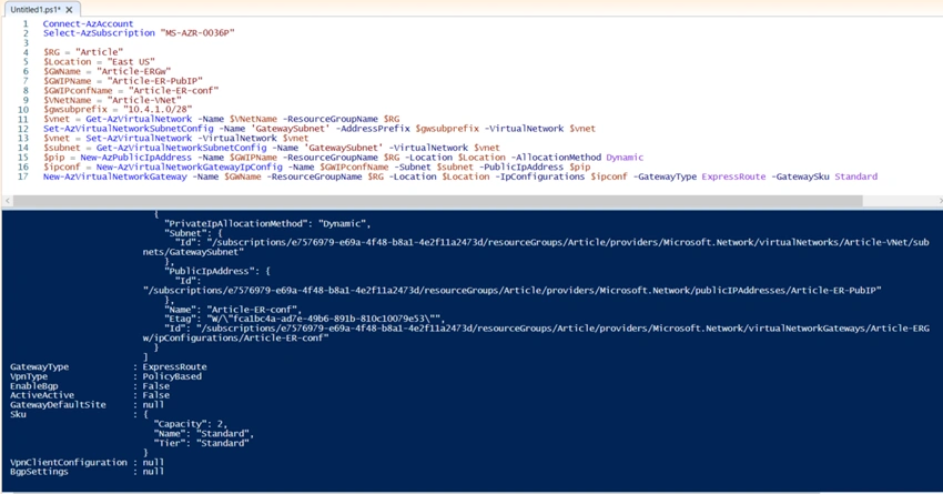 How To Create An Azure Virtual Network Gateway Using PowerShell