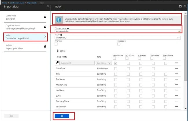 How to create an Index using Import Data, Create an indexer