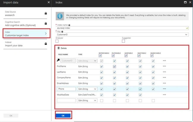 How to create an Index using Import Data, Create an indexer