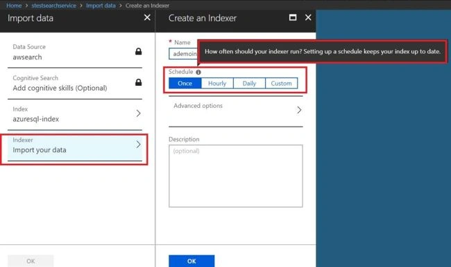 How to create an Index using Import Data, Create an indexer