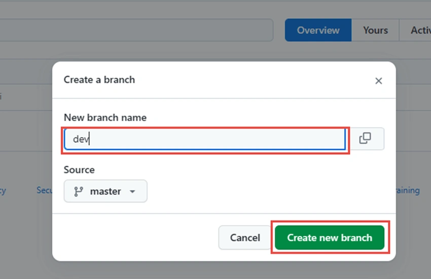 Create a Branch using the GitHub website