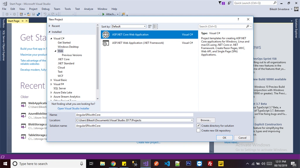 How To Create Angular App With .NET Core In Visual Studio