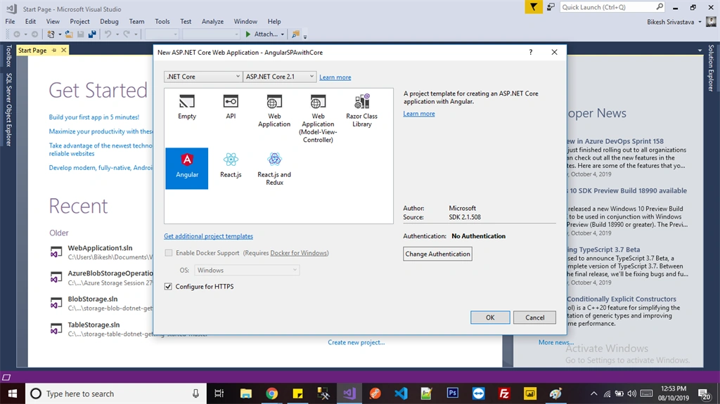 How To Create Angular App With .NET Core In Visual Studio