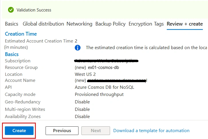Review Create panel