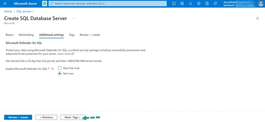  Create Azure SQL Server Database