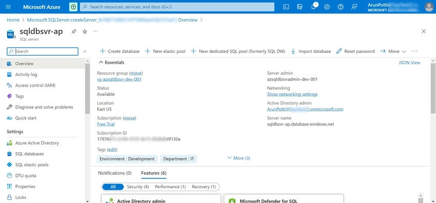  Create Azure SQL Server Database