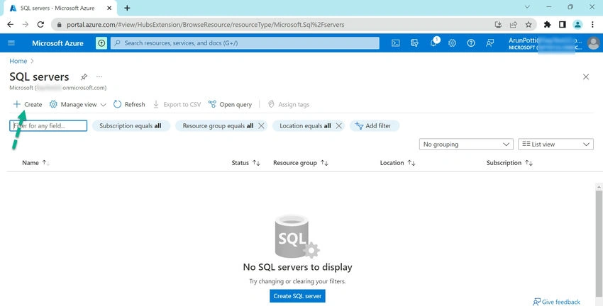  Create Azure SQL Server Database
