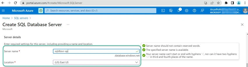  Create Azure SQL Server Database