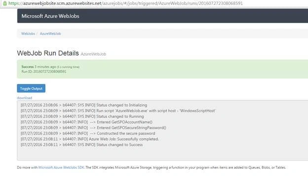 Web job run details