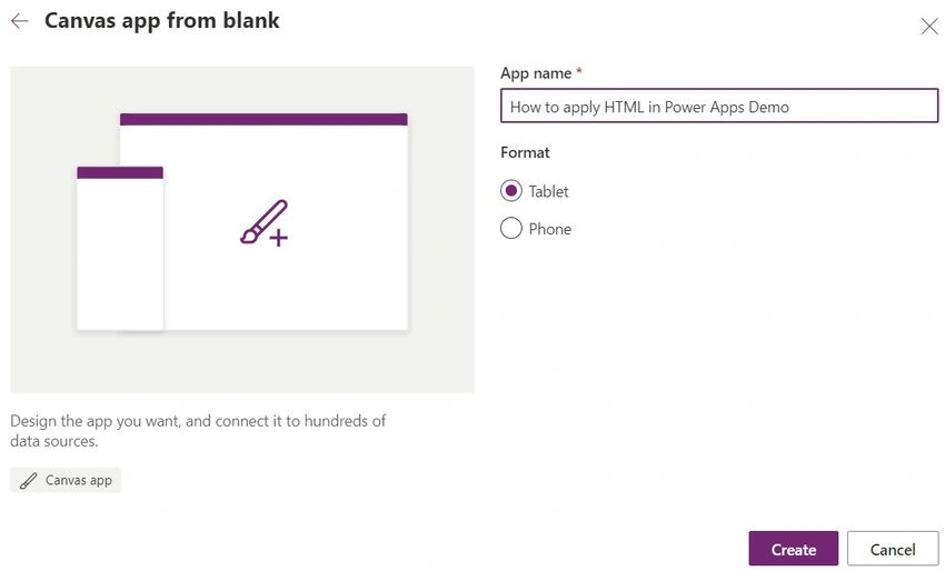 Choose Blank tablet app