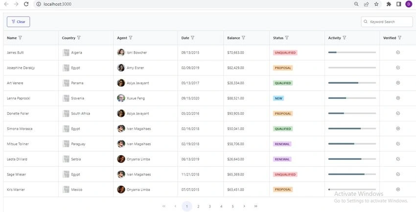 How to create Data Table with Filter using PrimeReact
