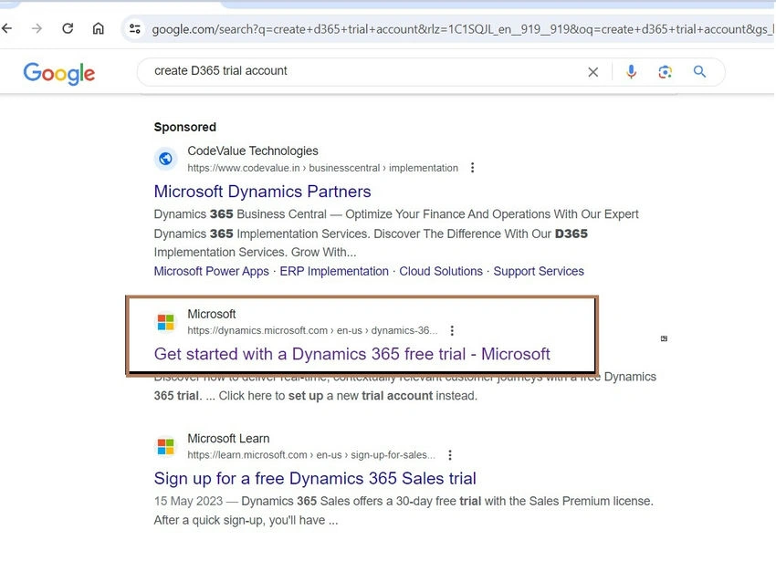 Dynamics 365 Trial Account
