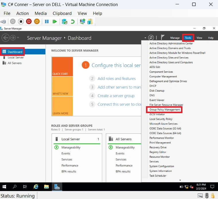 Server Manager Dashboard