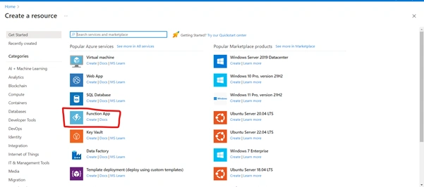 How to Create Microsoft Azure Function App using Azure Cloud Portal