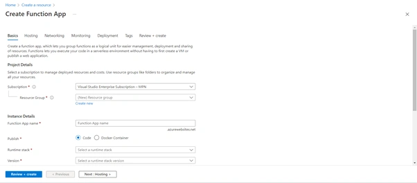 How to Create Microsoft Azure Function App using Azure Cloud Portal