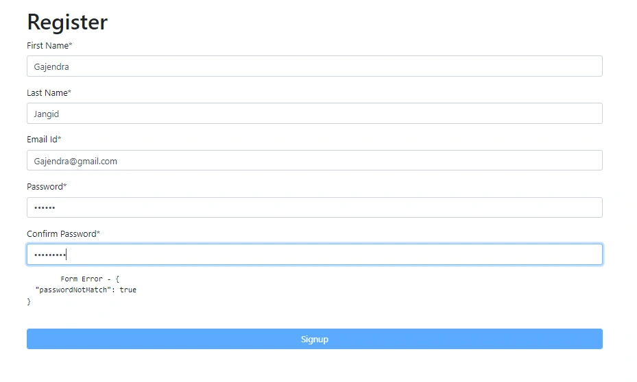 How To Create Password And Confirm Password Matching Validation In Angular