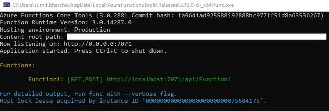 Start azure function cli