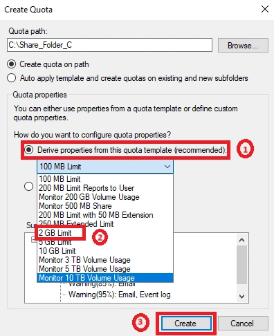 Derive properties from this quota template