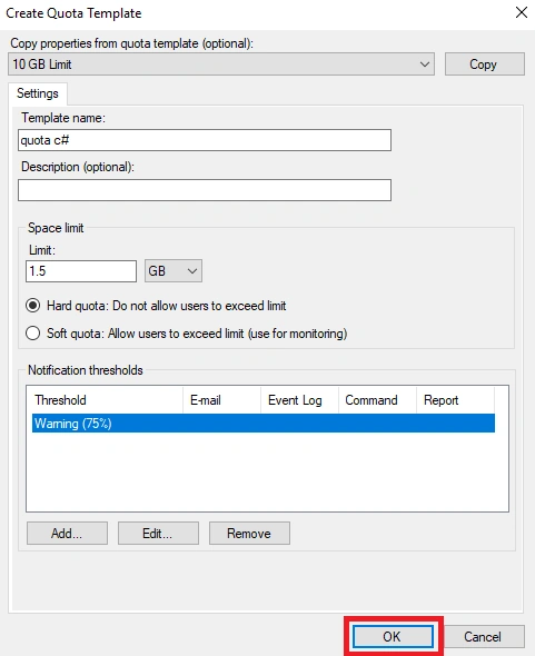 create quota template