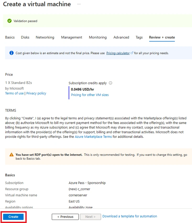 Create virtual machine