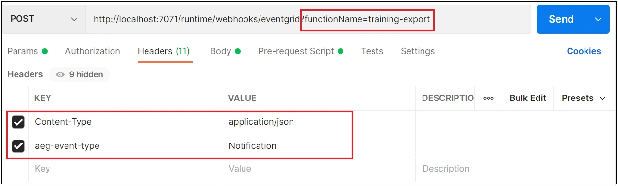debug an event grid functions locally using Postman