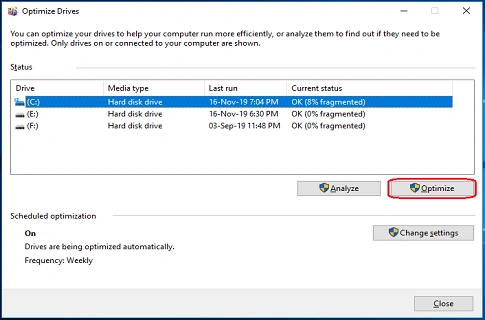 defragmentation optimize
