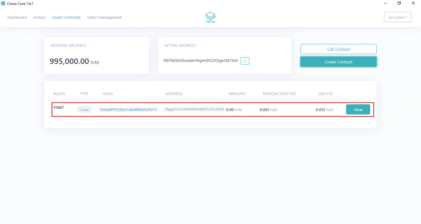 deploy Smart Contract using Cirrus Core Private Net wallet