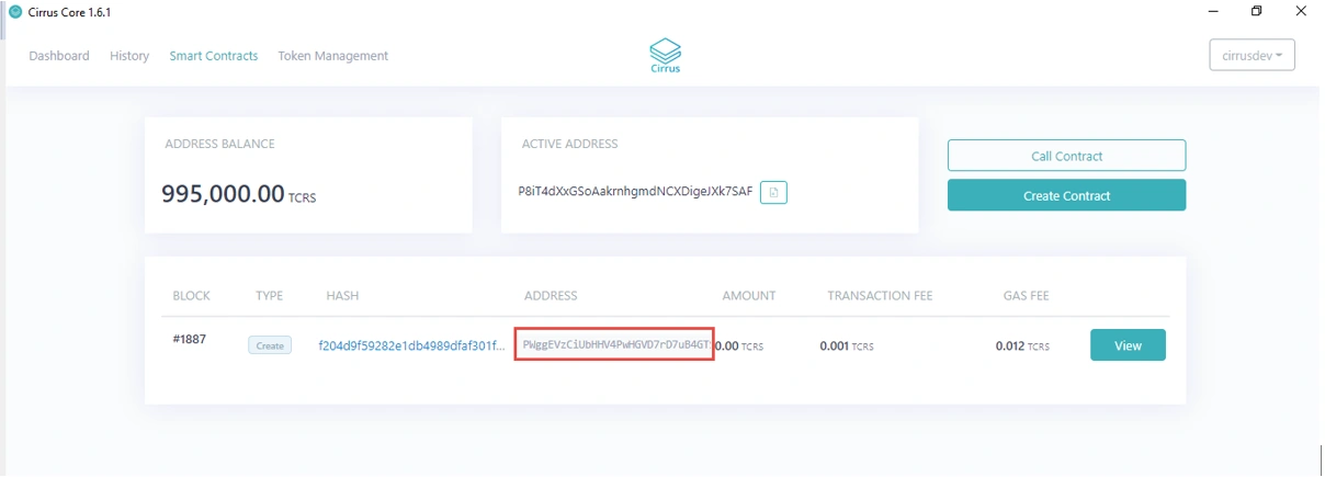 Calling Contract from Cirrus Core Private Net Wallet