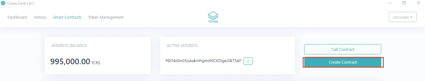 deploy Smart Contract using Cirrus Core Private Net wallet