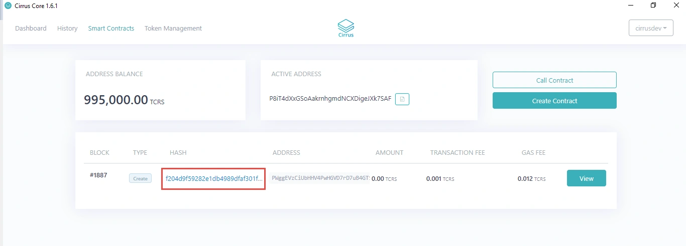 deploy Smart Contract using Cirrus Core Private Net wallet