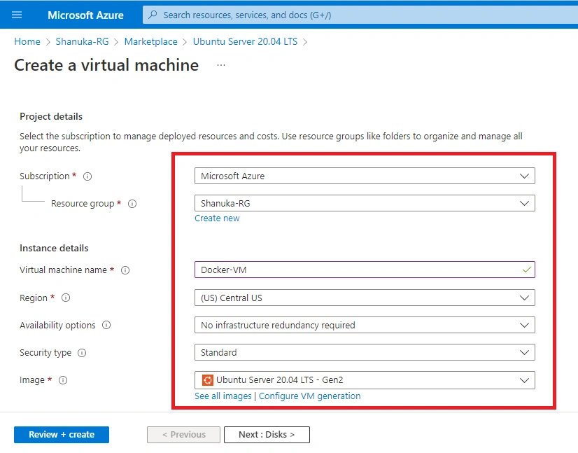 How To Deploy Docker In Ubuntu Server Using Azure Portal