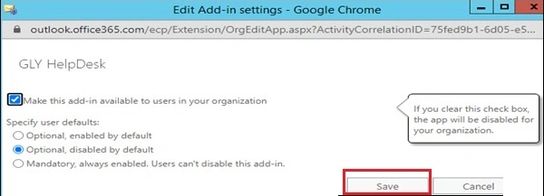 Edit Add-in settings save-