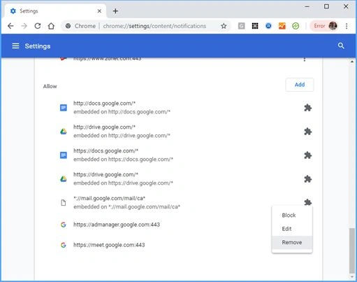 Disable browser notifications