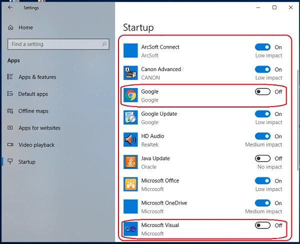 select the app to disable