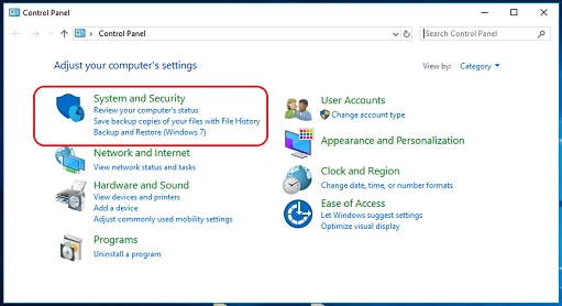 click on system and security option