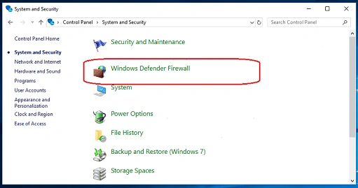 Click on "Windows Defender Firewall" option.