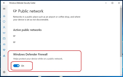 Disable the "Windows Defender Firewall" option