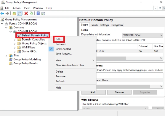 Default domain policy