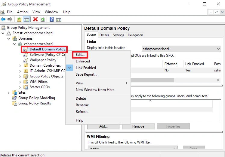 Default domain policy